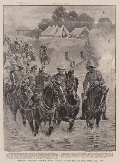 Unwelcome Attention from the Enemy, Gunners Crossing the Klip River Under Shell Fire by John Charlton